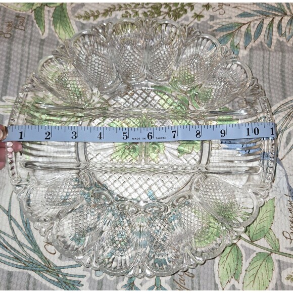 Vintage L.E. Smith Heritage Deviled Egg Relish Dish Tray Platter Glass 11" - Picture 4 of 5